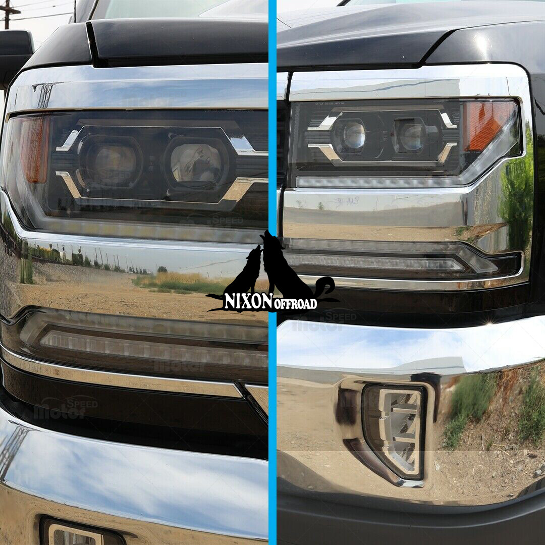 For 2016-2019 Chevy Silverado 1500 LED Headlights Chrome Trim Projector Headlamp