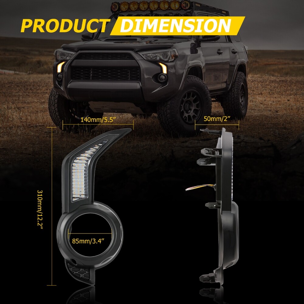 For Toyota 4Runner 13-21 LED Front Fog Light DRL Turn Signal Lights Amber/White