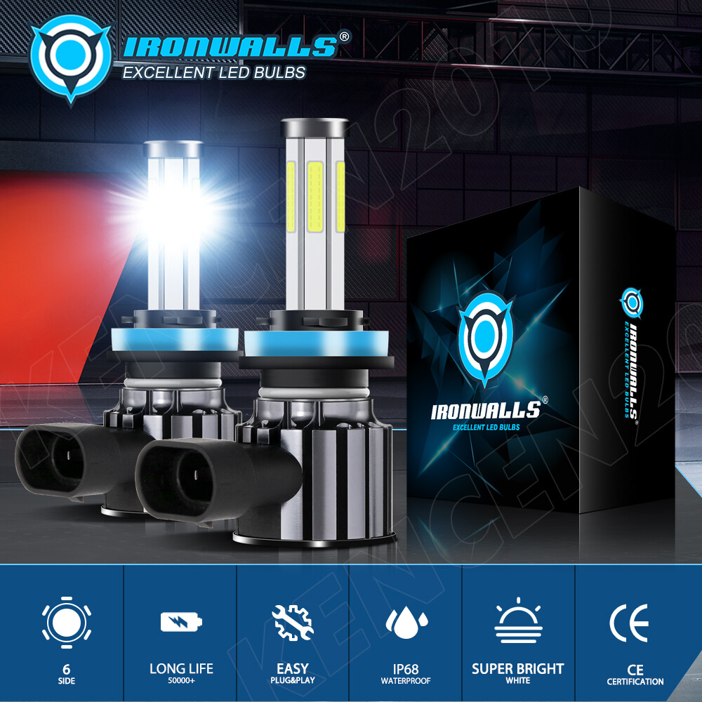 6-sides H11 LED Headlight Kit Low Beam Bulb Super Bright 6500K White 1200000LM