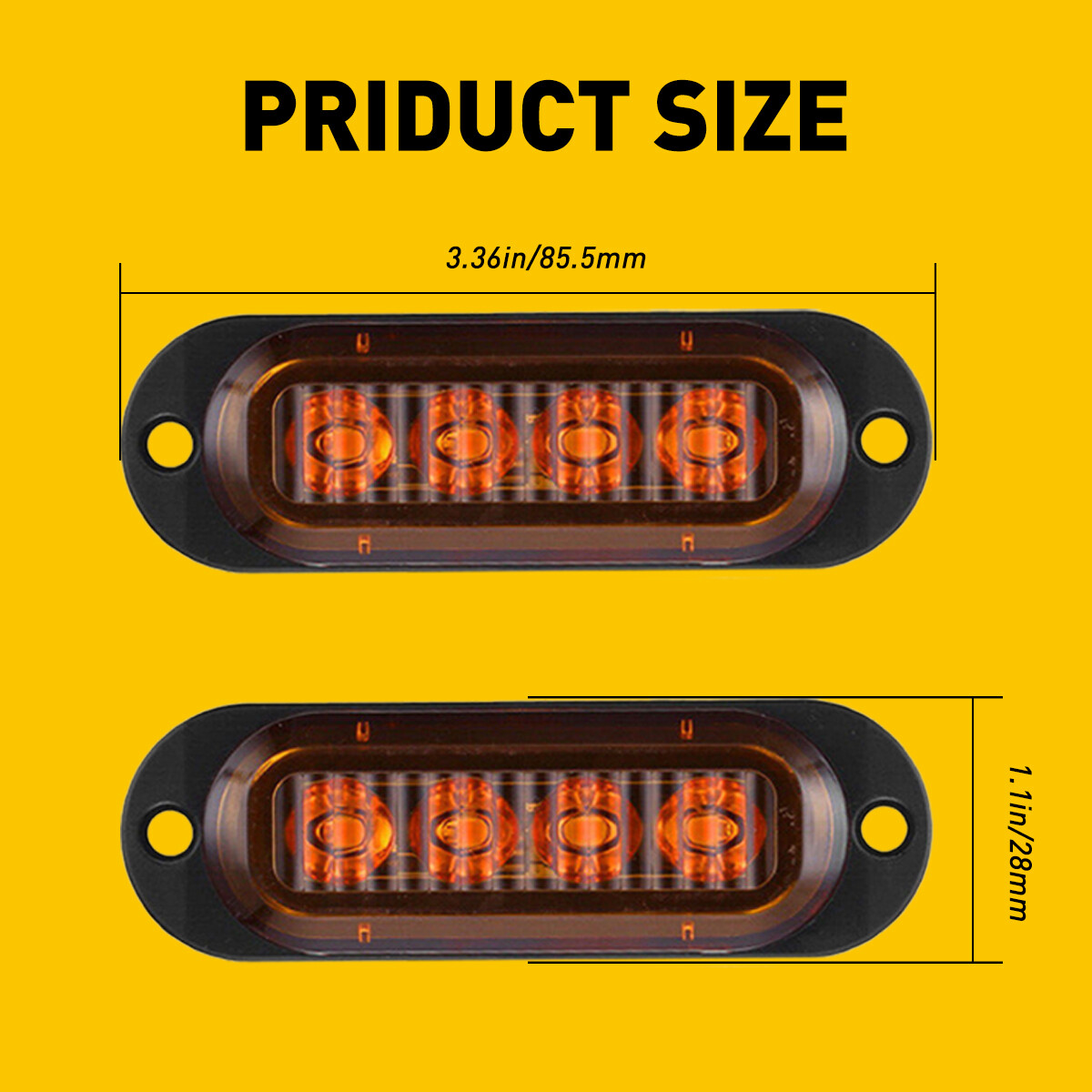 4PC Amber 4LED Side Marker Lights RV Truck Trailer Clearance Light US Waterproof