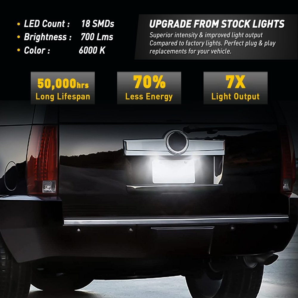 2x LED License Tag Plate Light For 2007-2014 Suburban Tahoe YUSon Escalade 6000K