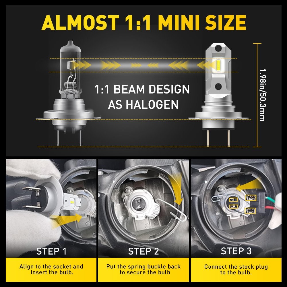 2X AUXITO H7 LED Headlights Bulb Kit High Beam 6500K Cool White 30W Bright Lamp