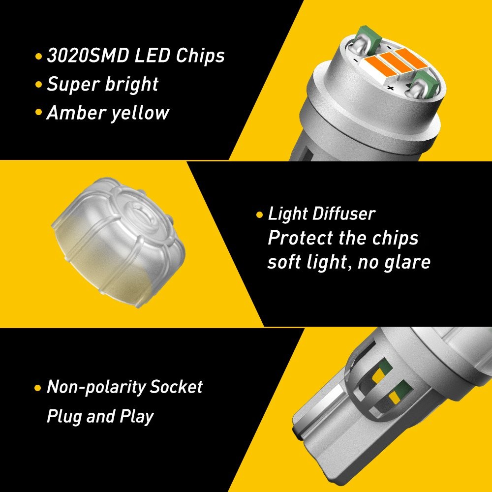 LED Amber Yellow Front Side Marker Light Bulbs Side Blinker Lamp, Short & Fit