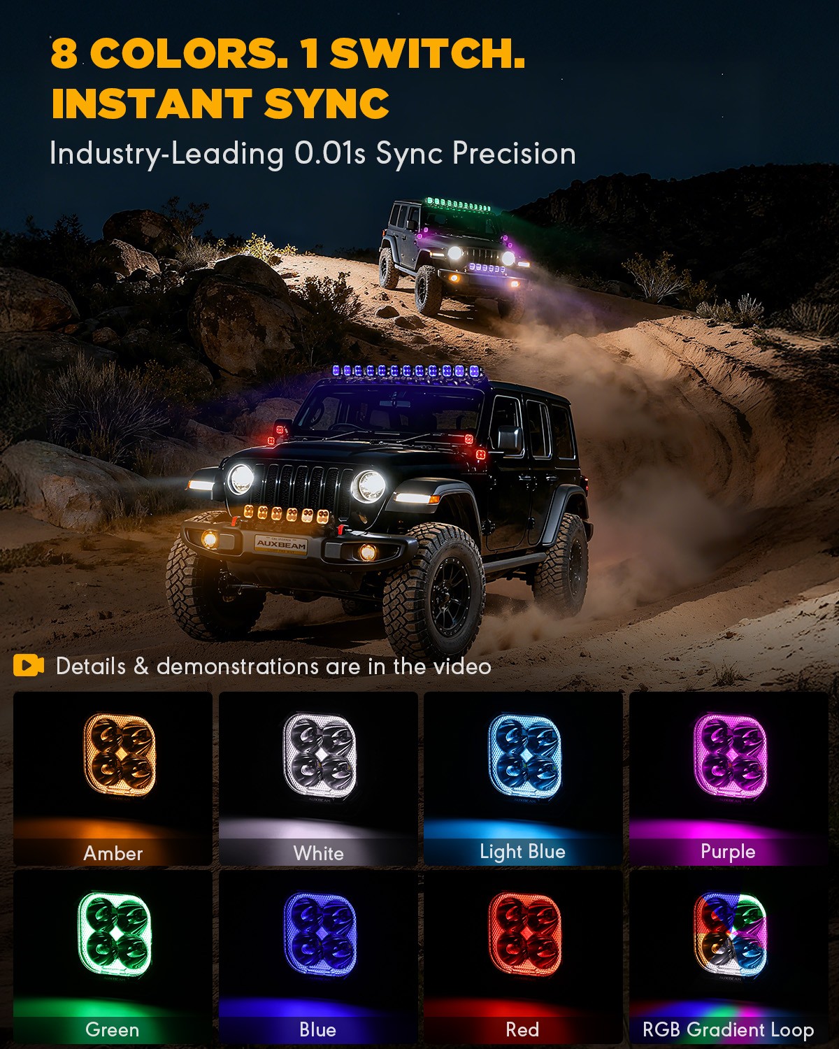 AUXBEAM 3″inch 116W RGBW LED Work Driving Lights Spot Cube Pods Gradient Cycle