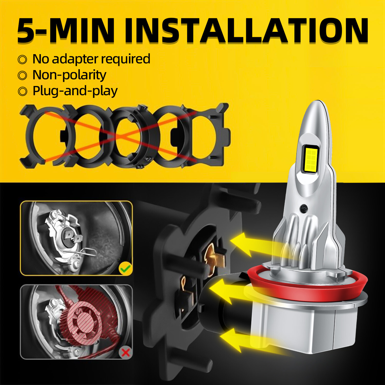 Pair H11 LED Headlight Kit Low Beam Bulbs Super Bright 30000LM 6000K Cold White