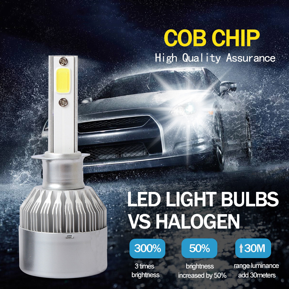 Pair H1 C6 LED Headlight FOG Lights Kit 6500K White High Low Beam Bulbs 720000LM