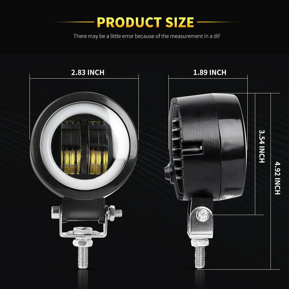 3“ LED Round Halo Light Bar Spot Work Pods Driving Fog for Offroad ATV SUV 4WD