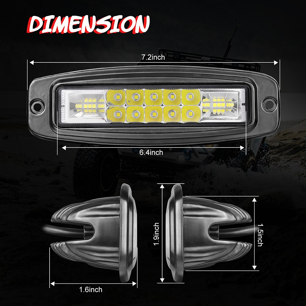 2x 7″ 160W Flush Mount LED Work Light Bar Spot Flood Driving Reverse OffRoad 4WD
