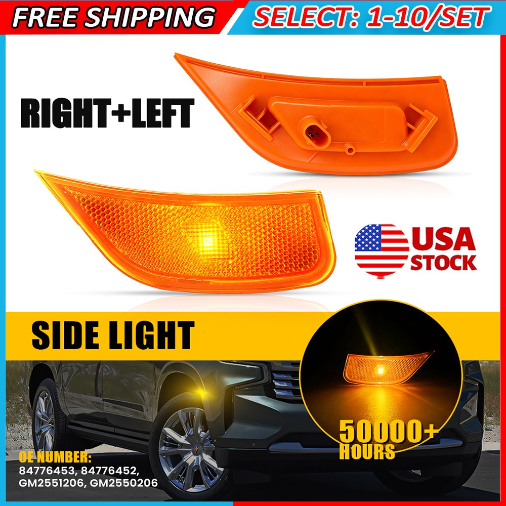 2-20x Amber LED Side Marker Lights For GMC Yukon XL Chevy Tahoe Suburban RH LH