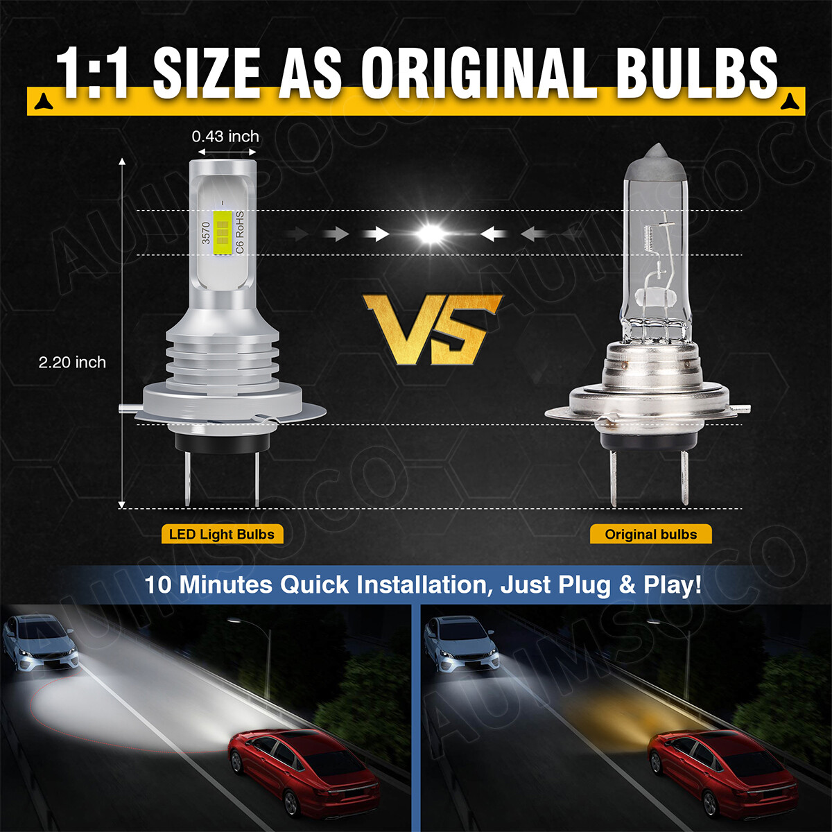 H7 H11 LED Headlights Kit Combo Bulbs 8000K High Low Beam Super White Bright CSP