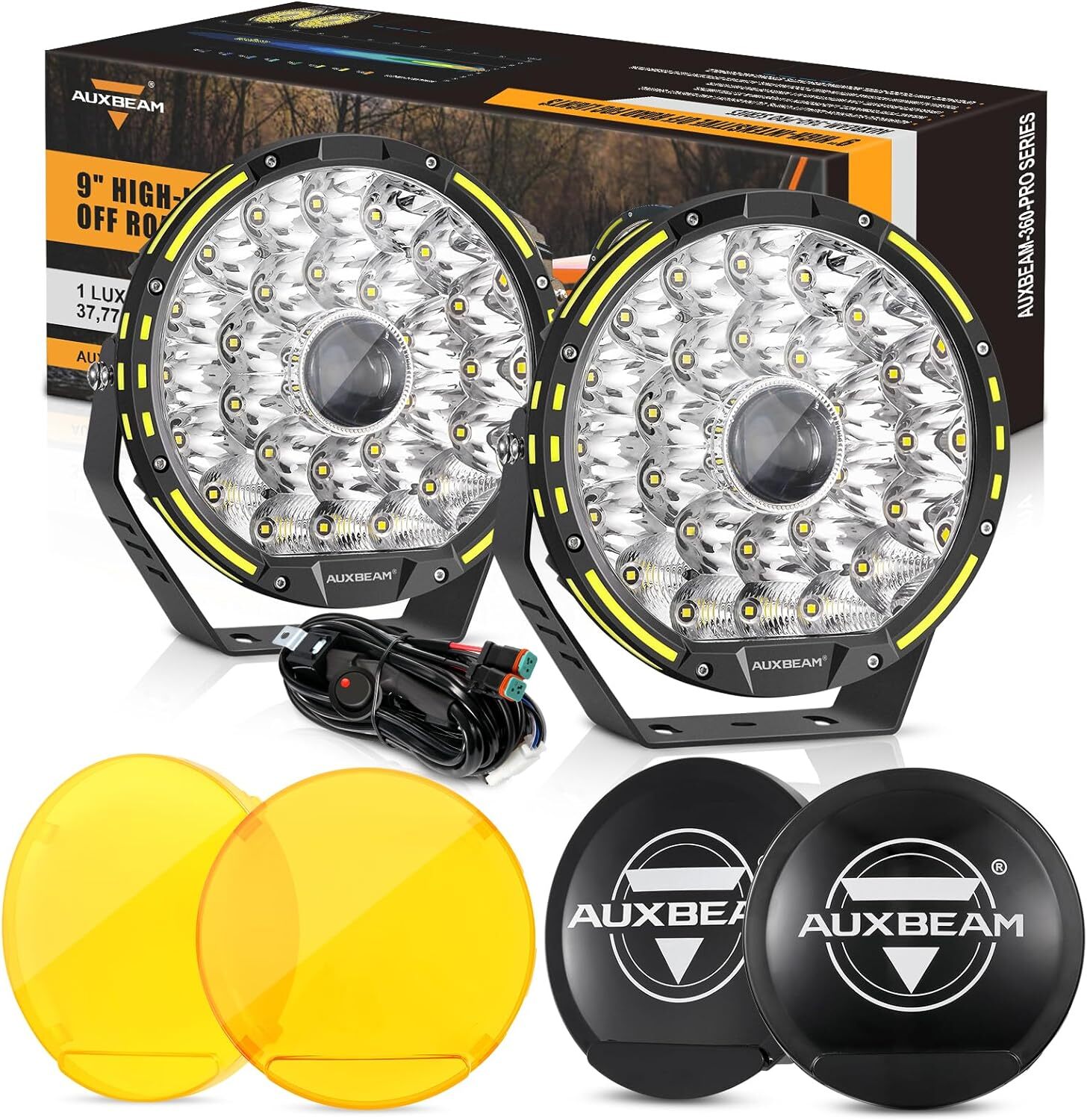 AUXBEAM 9″inch Round 360-PRO LED Work Light Pods Offroad Driving Lamps + Covers