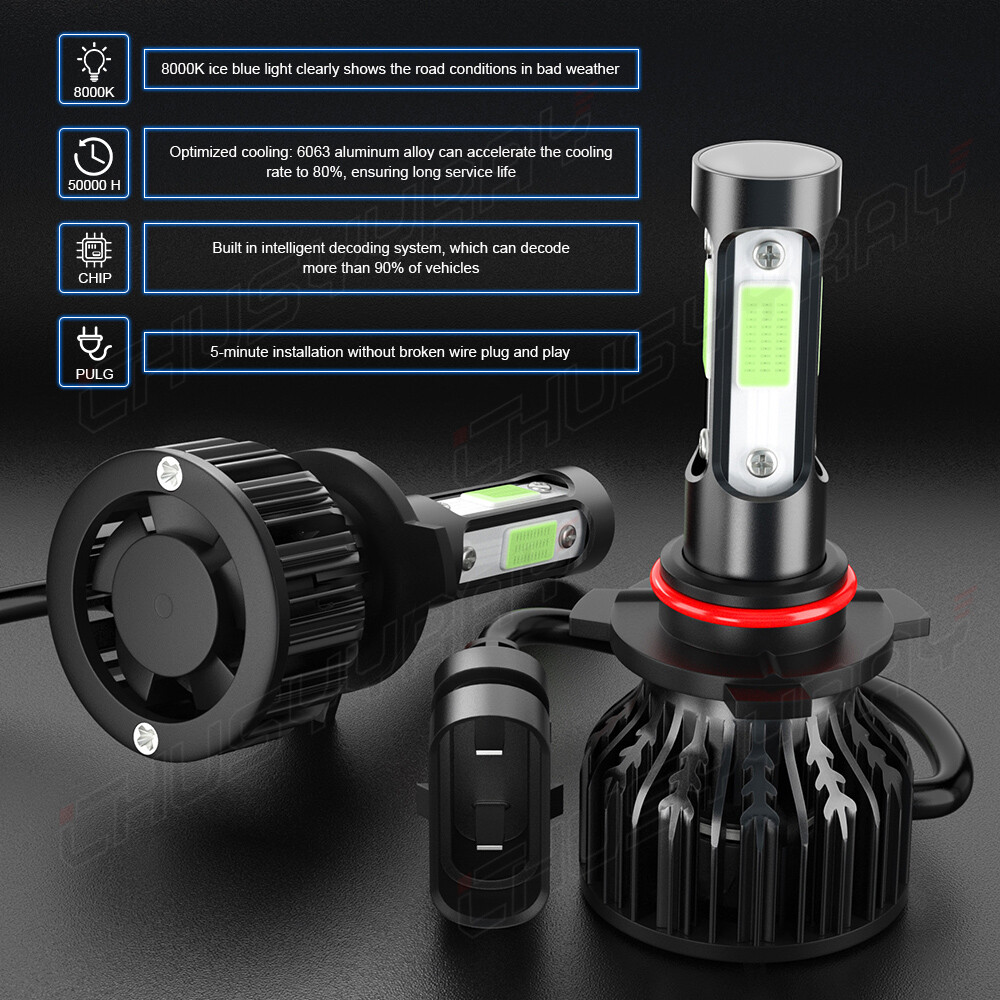 4PCS Mini Combo 9005+H11 LED Headlight Kit High Low Beam Bulbs ICE BLUE 8000K