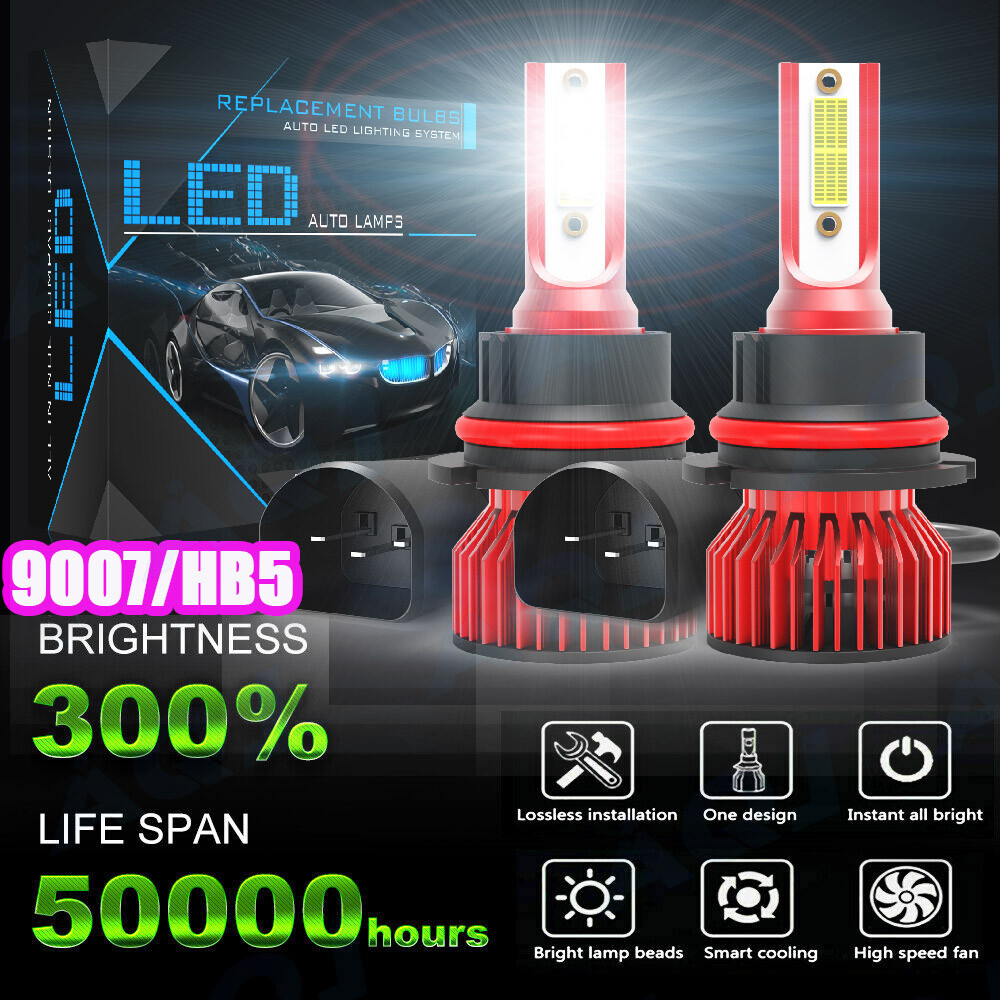 2x 9007/HB5 LED Headlight Bulbs Kit 8000K White High Low Beam Light Super Bright