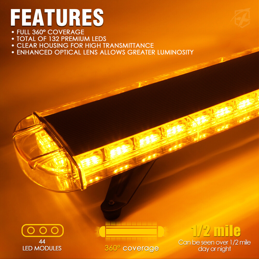 Xprite 48″ Inch 132W Amber LED Strobe Light Bar Traffic Advisor Driving Fog Lamp