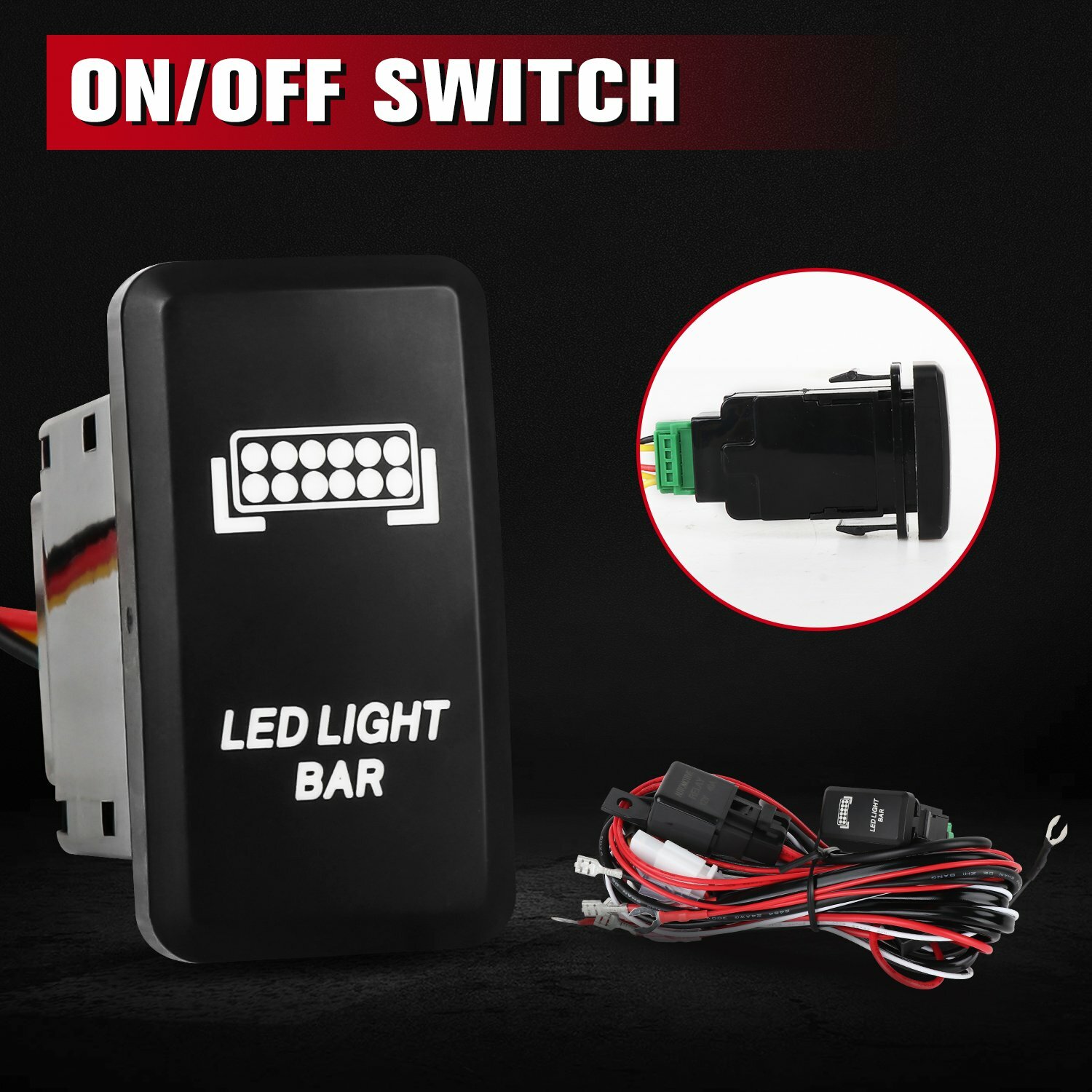 2 Leads Wiring Harness ON-OFF Rocker Switch Relay LED Work Light Pods Bar 12V