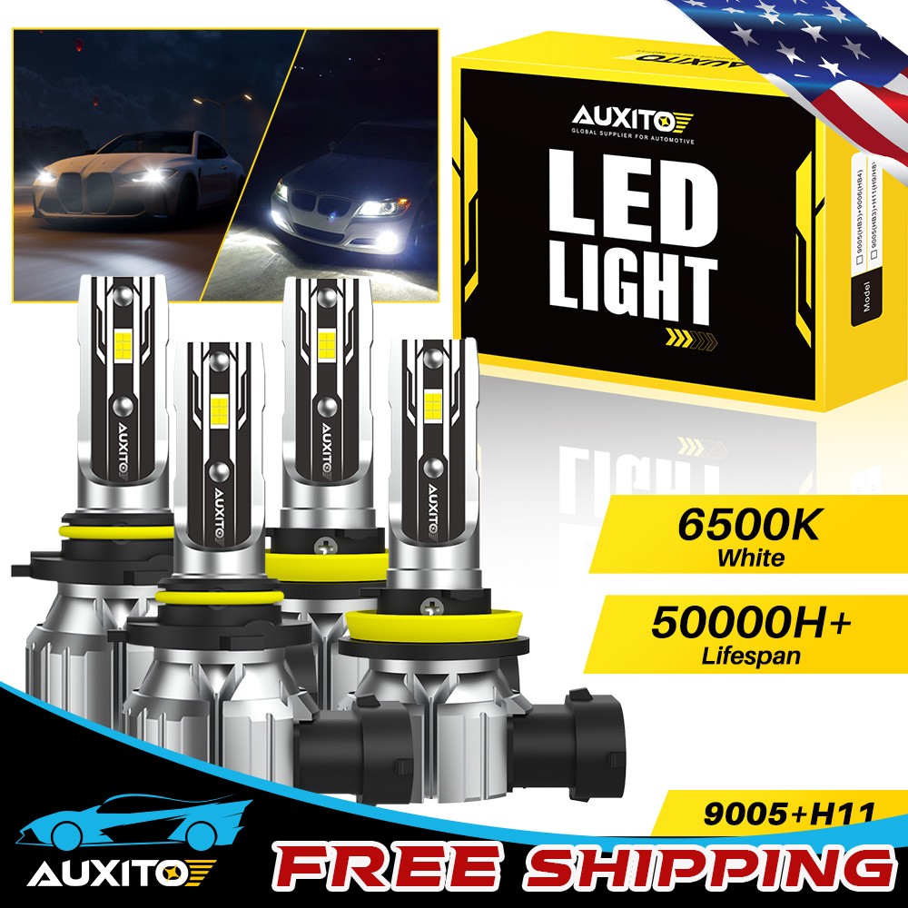 AUXITO Combo 4 LED 9005+H11 Kit Headlight Bulbs High Low Beam White 80000LM IP67