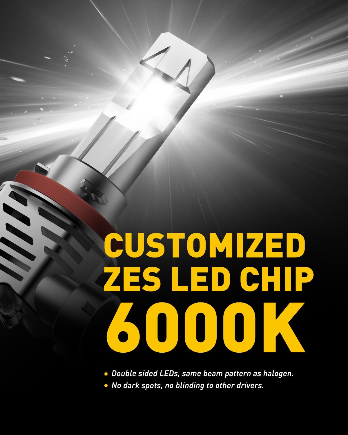 AUXITO 16000LM 60W H11 H9 H8 ZES LED Headlight Bulbs Pair DC9V-30V 6500K White