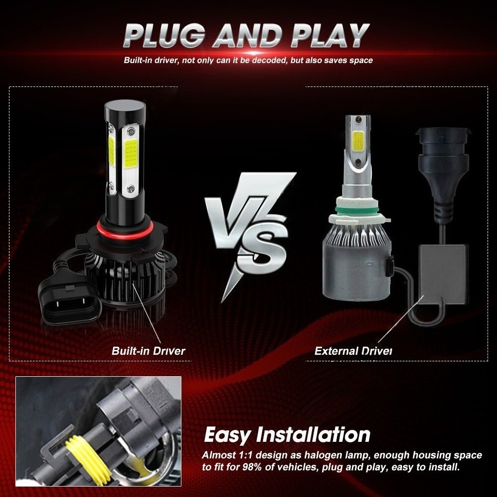 H11 9005 LED Headlight KIT Combo Bulbs 10000K High&Low Beam Super Bright White