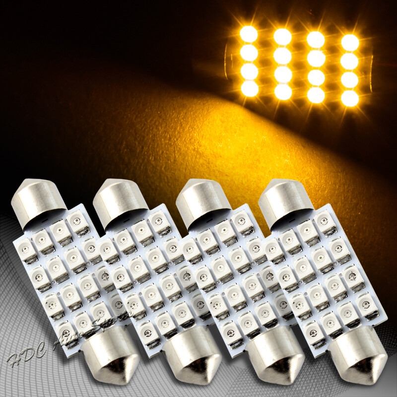 4x 41mm 16 SMD Amber LED Festoon Dome Map Glove Box Trunk Replacement Light Bulb