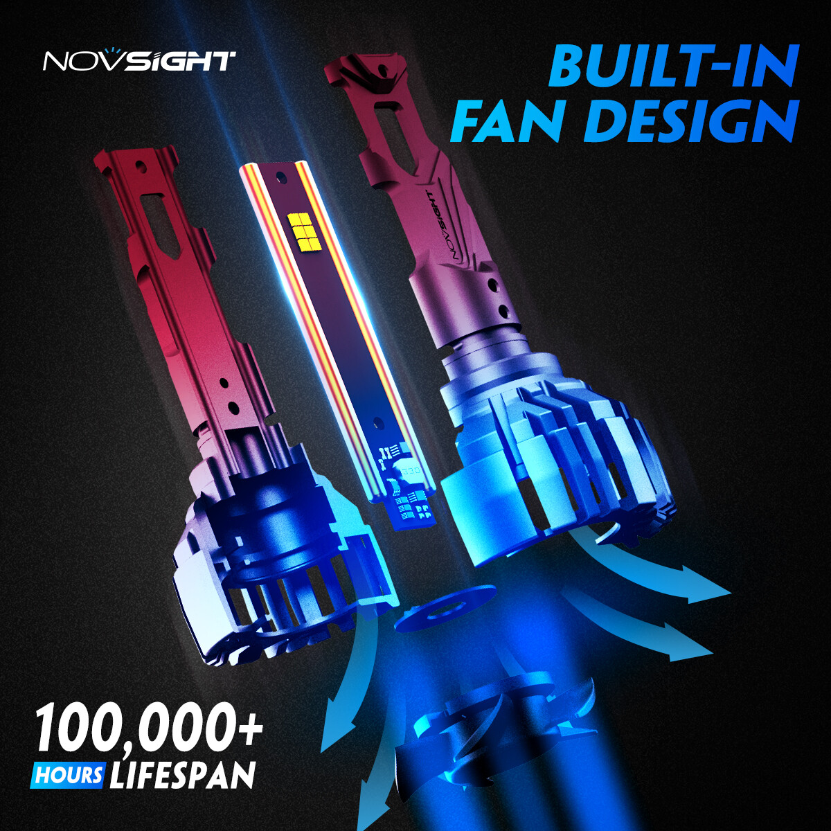 NOVSIGHT H11 H8 LED Headlight Bulbs Kit 30000LM High Low Beam Bright White 140W