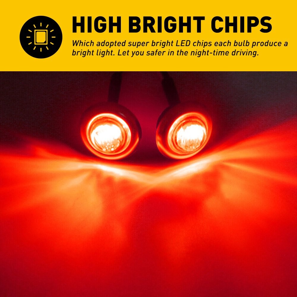 3/4″ Round Red LED Side Marker Lights With Stailness Base for Truck Trailer EXC
