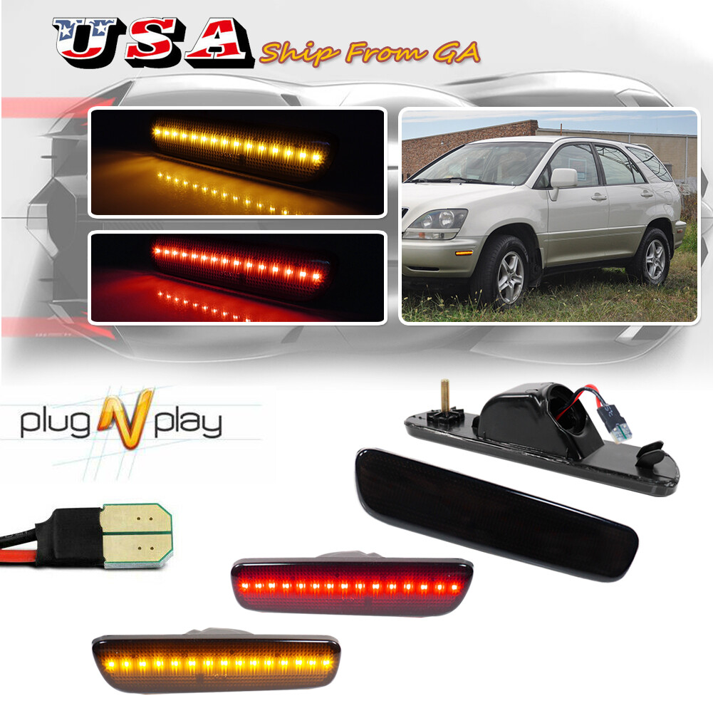 For 1999-2003 Lexus RX300 Smoked Front Amber Rear Red LED Side Marker Lights 4PC