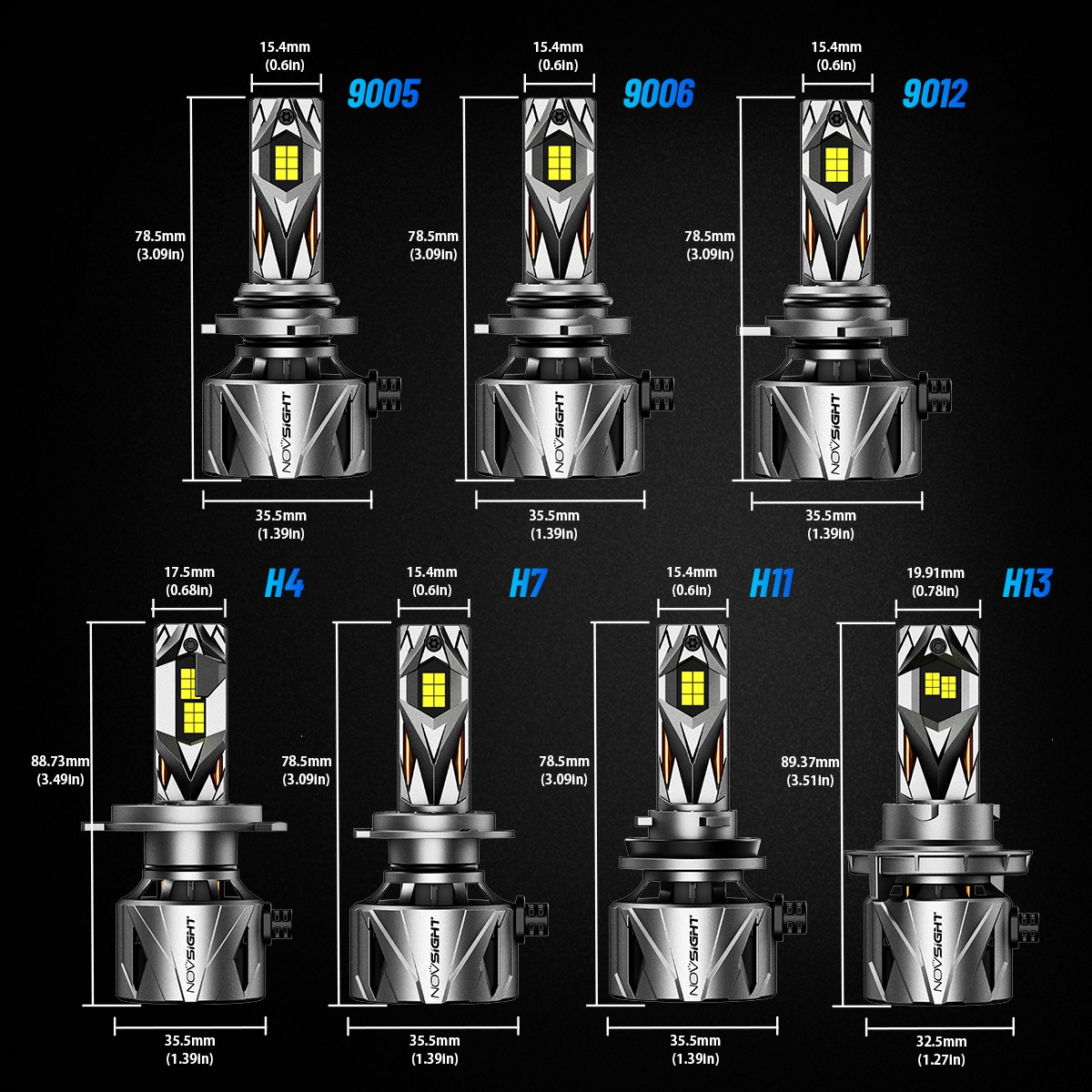 NOVSIGHT H11 H13 9004 9005 9006 9007 LED Headlight Bulbs Lamp 6500K 60000LM 240W