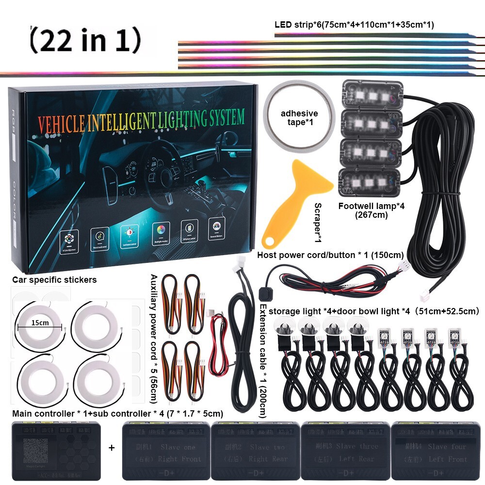22 in 1 Symphony app Car Atmosphere Interior LED Acrylic Fiber Ambient Light RGB