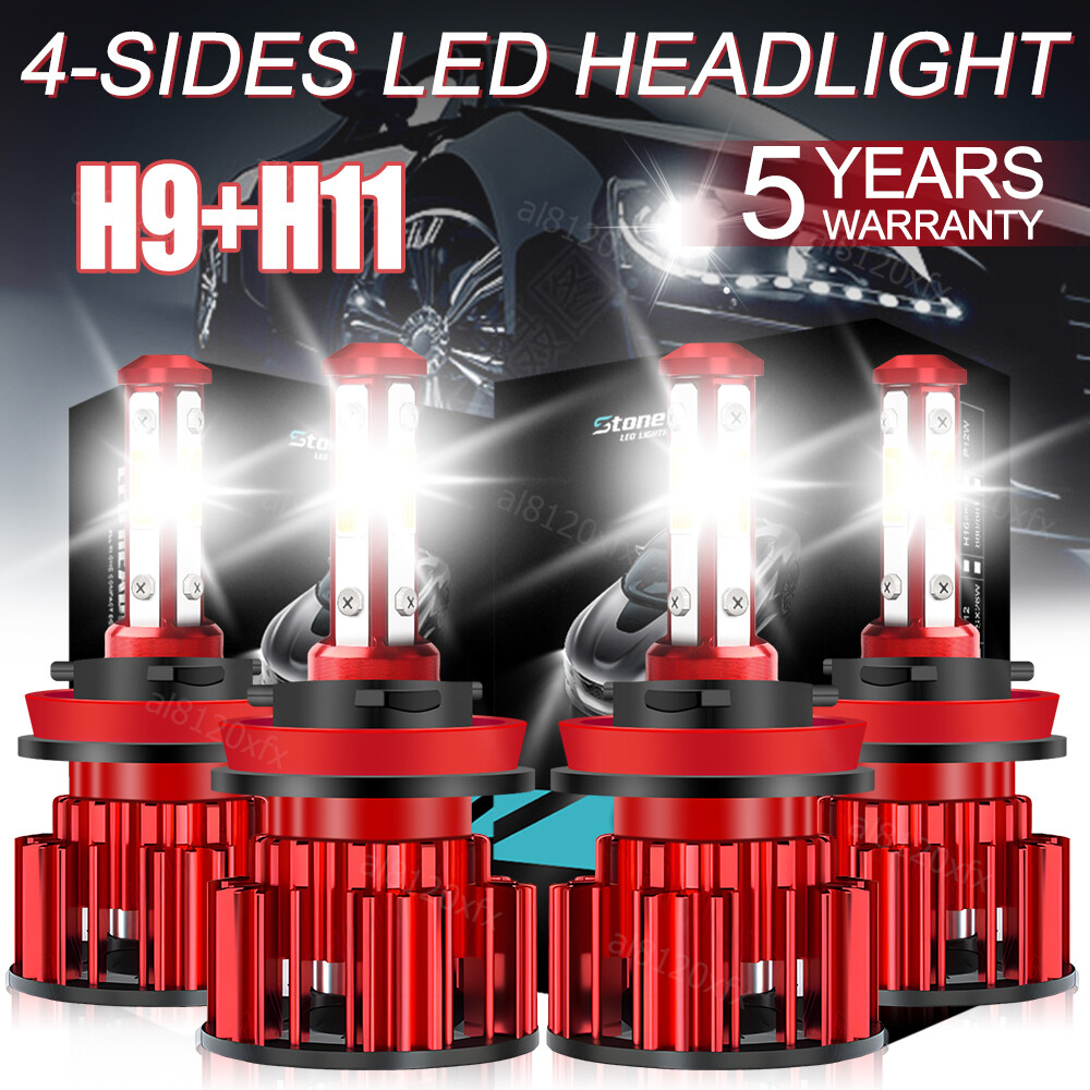 Super Bright 4x Combo H9 H11 LED Headlight High Low Beam Bulbs 10000K White Kit