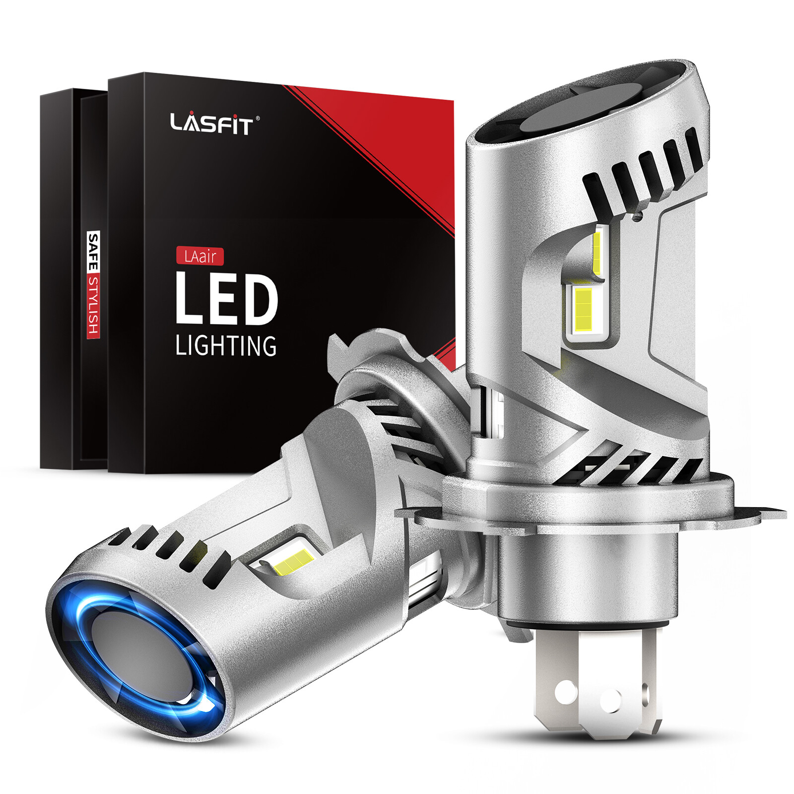 LASFIT Combo 2 H4 9003 LED Headlight Kit Bulbs High Low Beam Super White 10000LM