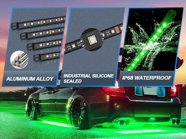 8pcs Car Underglow RGBW Aluminum LED Light Strips Exterior Underbody Light Bars