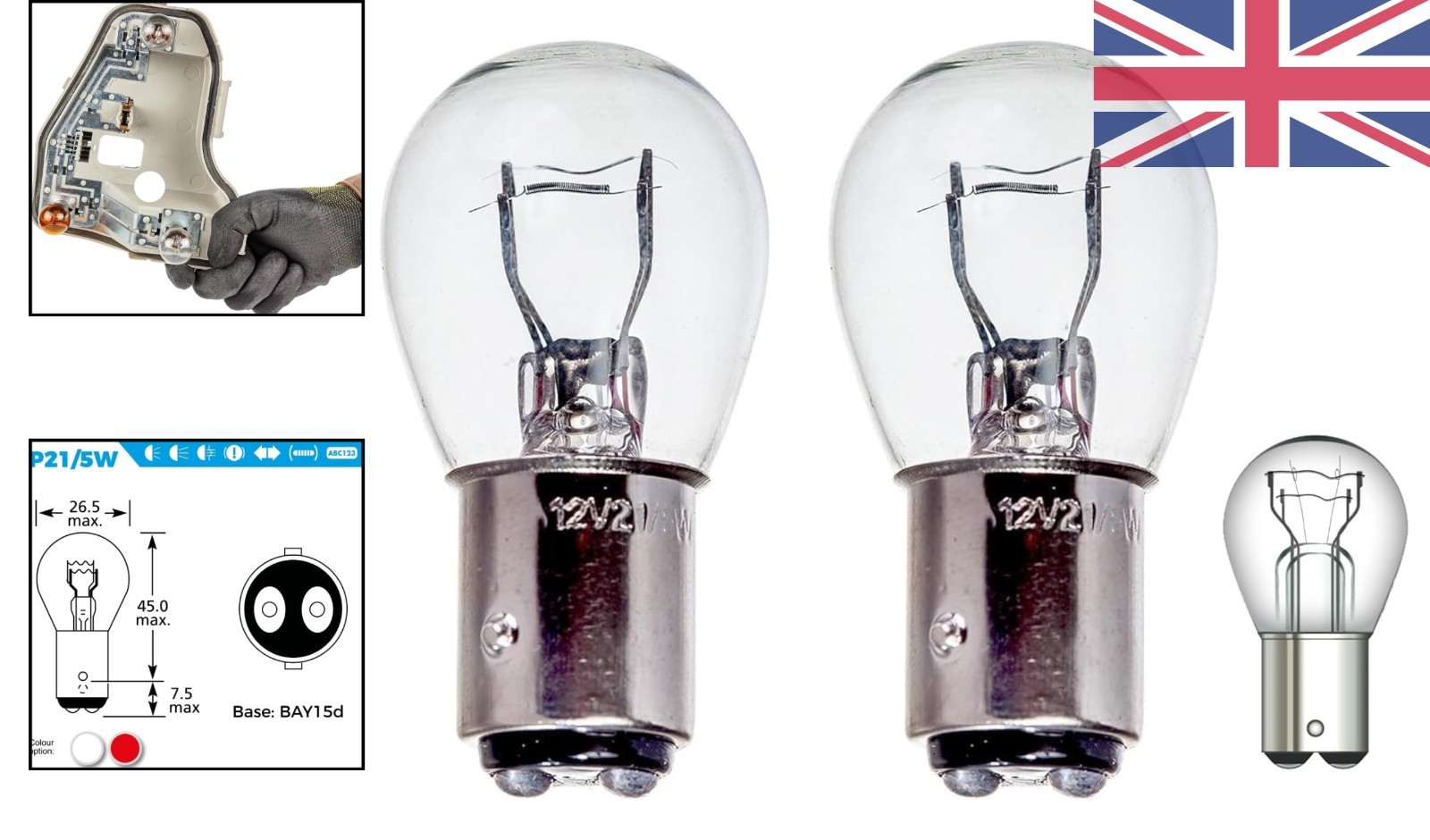Road Legal E Approved P21/5W 380 Clear Car Bulbs – Twin Pack for Safety