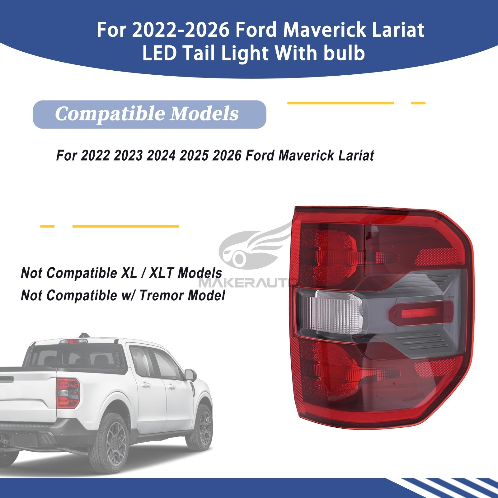 Pair LED Tail Light Lamp Left & Right for 2022-2025 Ford Maverick XLT Red Smoked