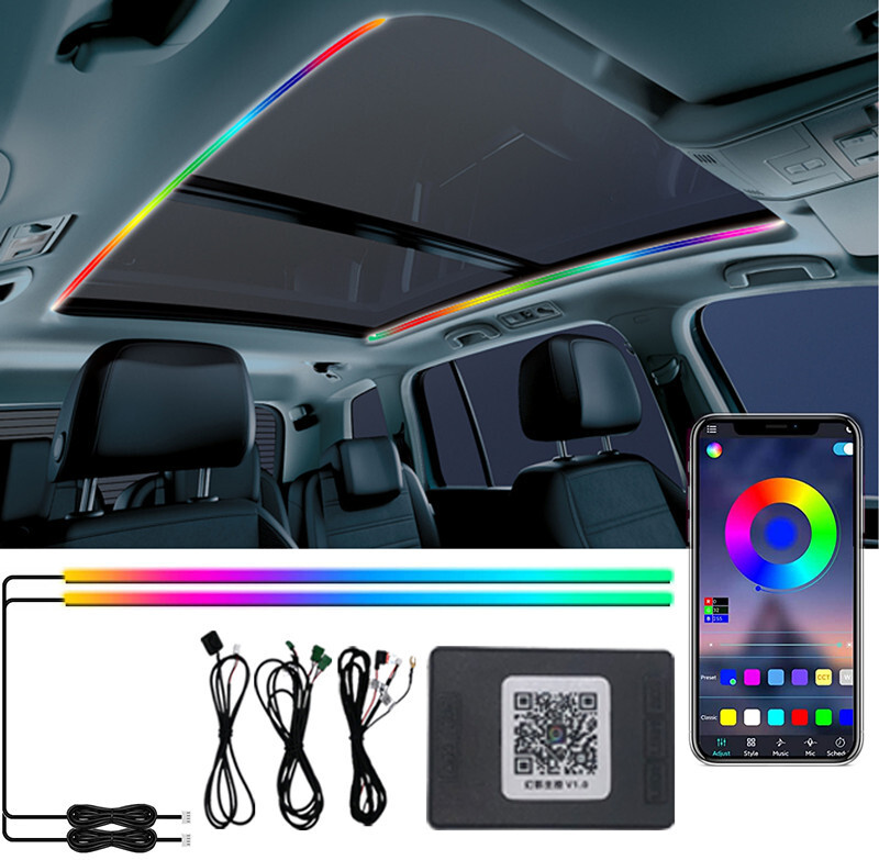 LED Light Strip Car Sunroof Atmosphere Lamp RGB Colorful Ambient Decoration 2Pcs