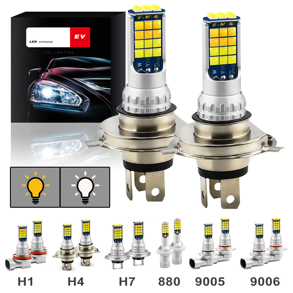 2pcs H4 100W Dual Color LED Fog Light Bulbs 6000K White/3000K Yellow DRL Lamp