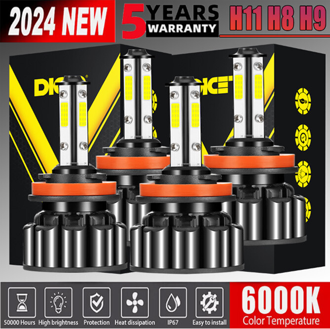 H11+H11 LED Headlight Kit Hi-Low Beam Bulbs Super Bright 720000LM 6000K White