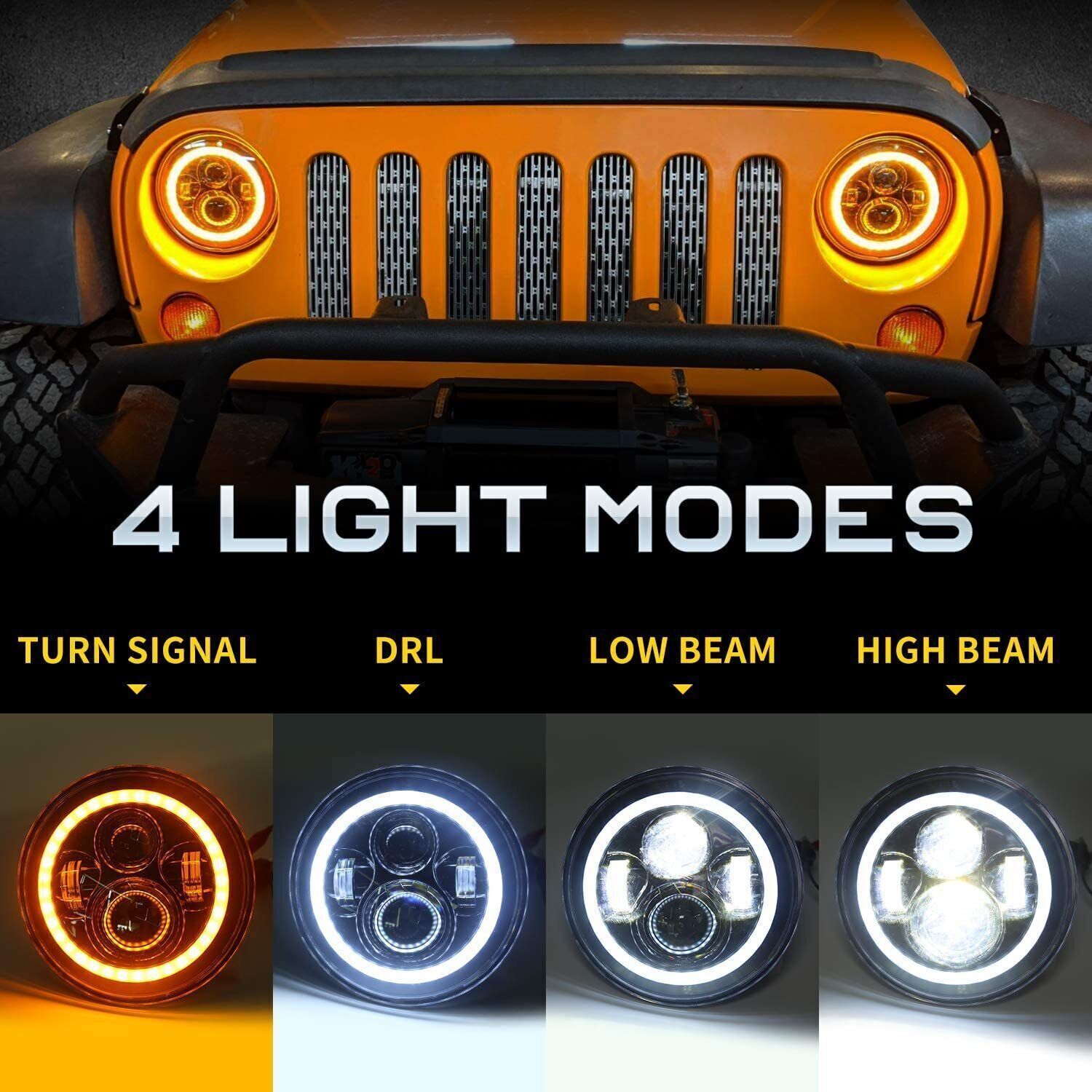 7“ LED Headlight Round Projector Hi/Lo+ 4“ Fog Light For Freightliner Coronado