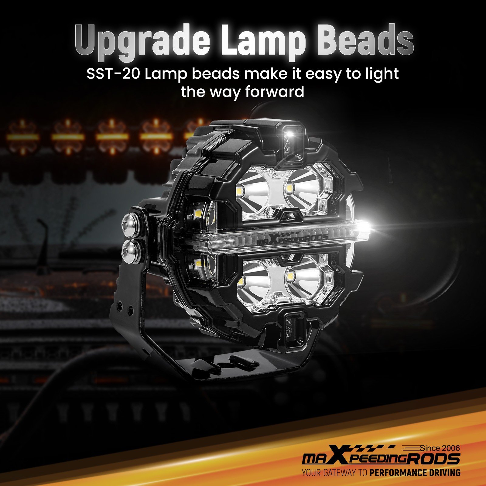 maXpeedingrods 3.5 Inch Round 160W LED Off Road Lights + Amber Flood Light Cover