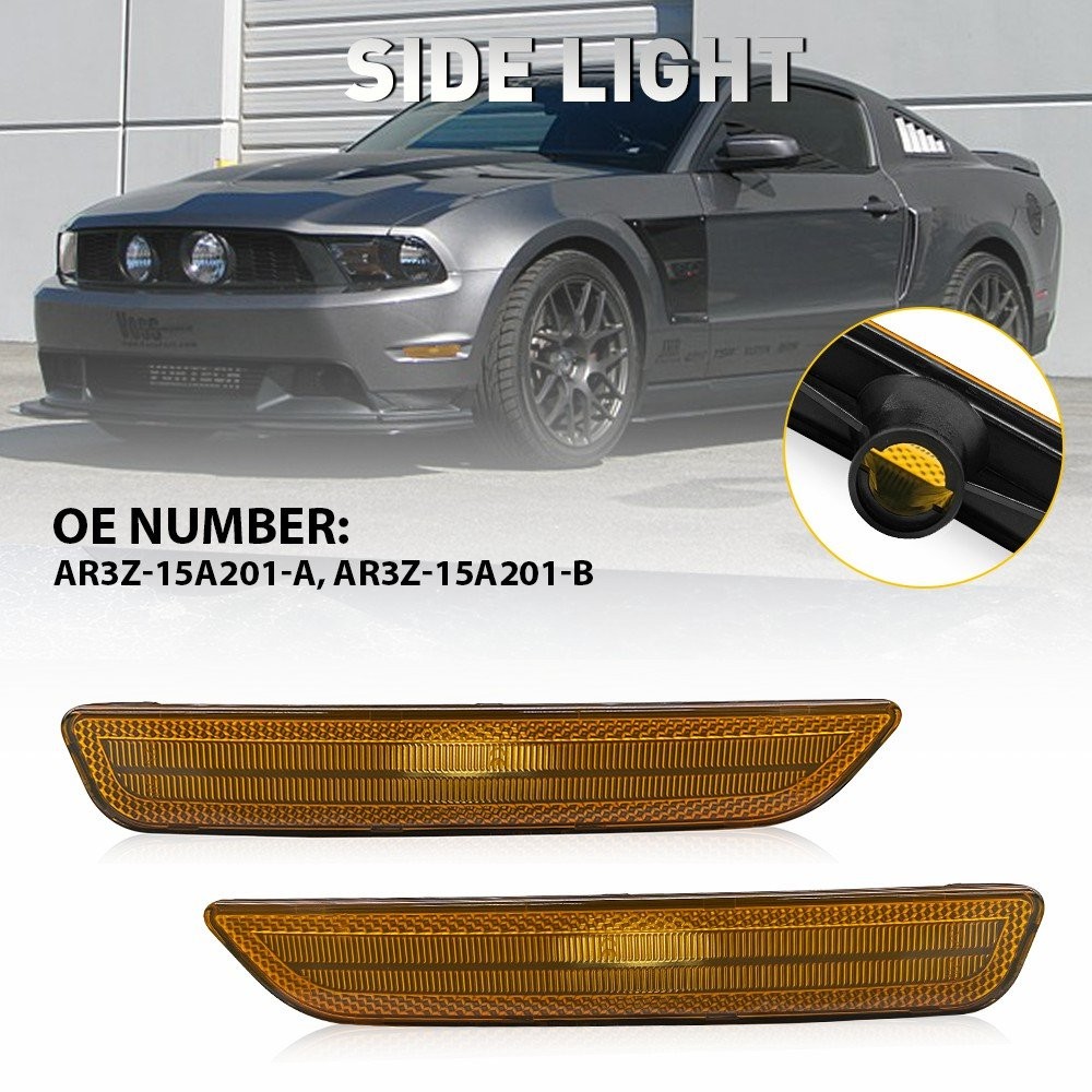 2/4x AUXITO Amber Front Side Light Amber Marker Housing Fit 2010-14 Ford Mustang