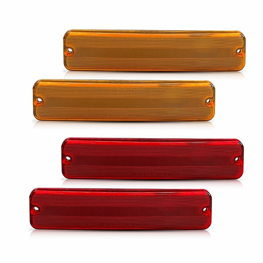 4PC Front Rear Side Marker Light Amber Red Lens For Jeep Cherokee J10 Pickup CJ5