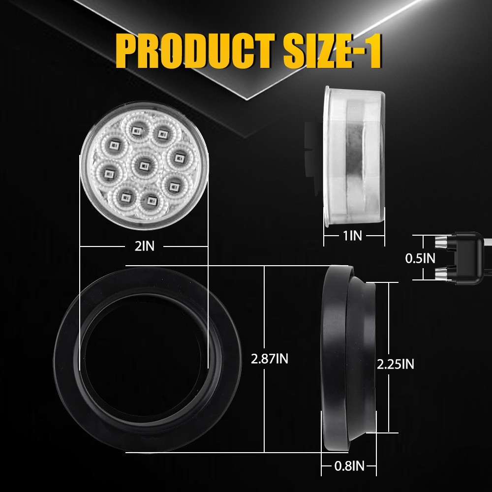 White 2″ DOT Inch Round LED Side Marker Clearance Lights with Grommet 12V 5-25X