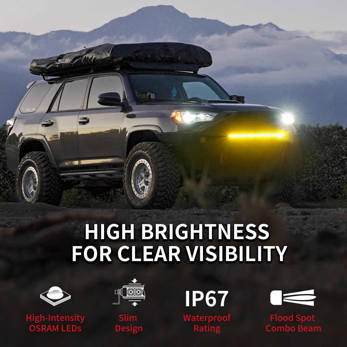 12″ 22″ 32″ 42″ 52″ inch Off-Road LED Light Bar Spot Flood Combo Amber / White