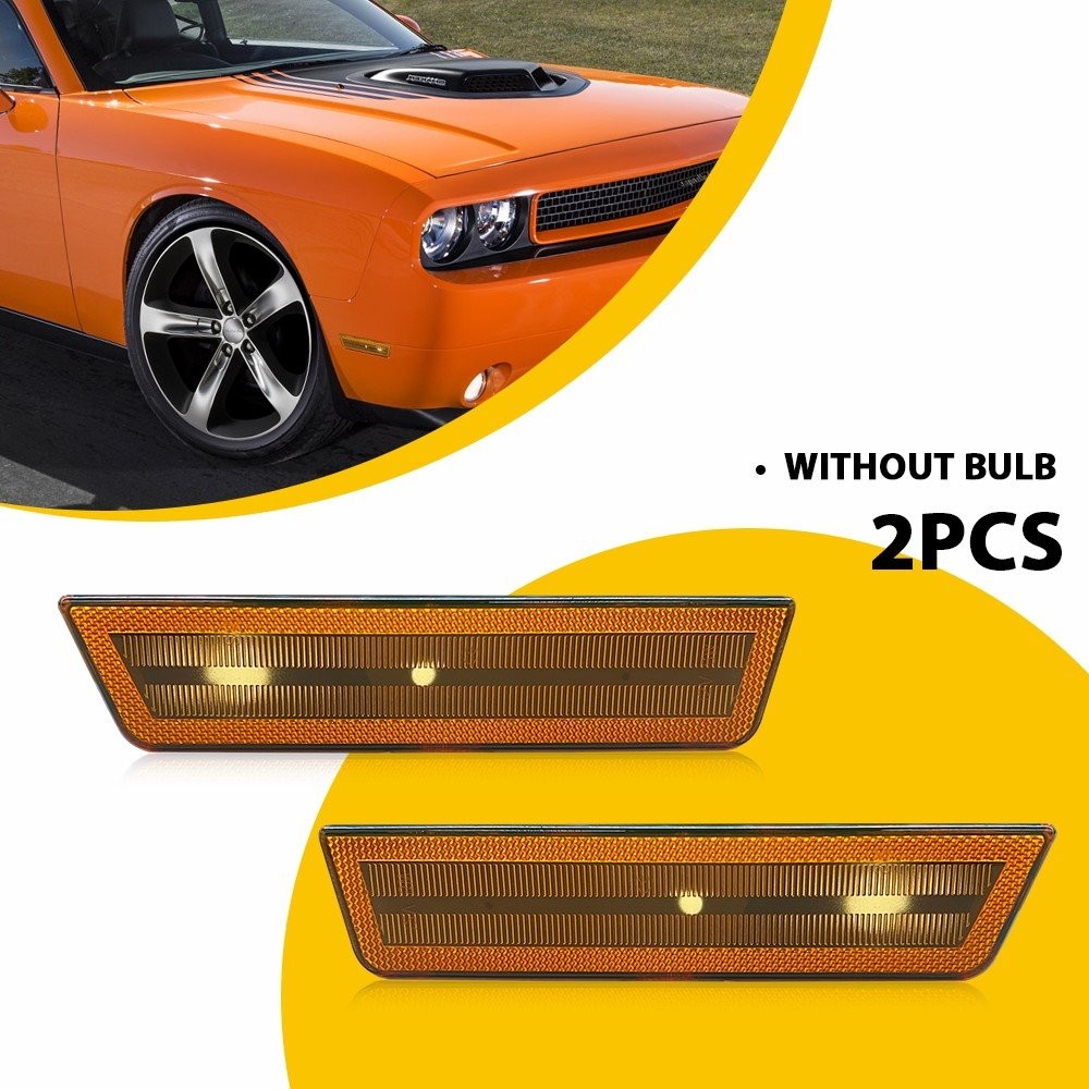 2/4x Amber Lens Front Bumper Side Marker Lights Kit For 2008-14 Dodge Challenger