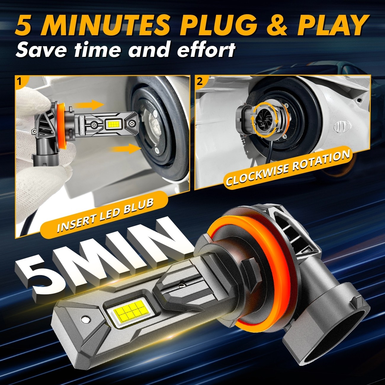 90W H11 LED Headlight Bulb Plug and Play Direct Fit Cooling Fan Q26S Series