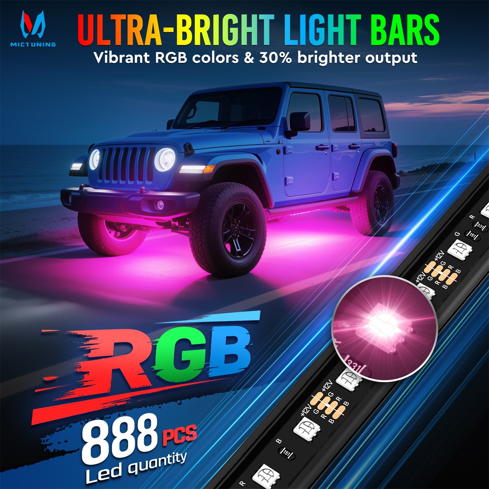 U8 RGB LED Underglow Underbody Lights Strip Dual Remote Control Aluminum Housing