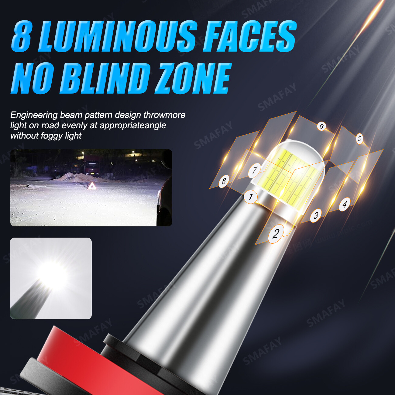 8-Sides H11 LED Headlight Kit Low Beam Bulbs Super Bright 1200000LM 6000K White