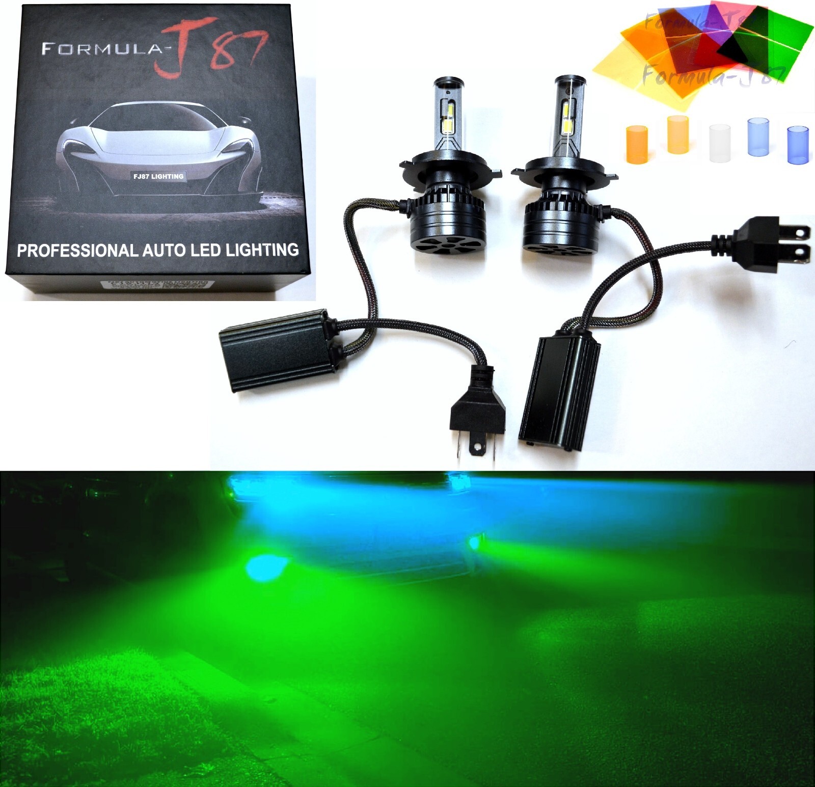 LED Kit F15 140W 9003 HB2 H4 Green Two Bulbs Head Light Dual High Low Beam