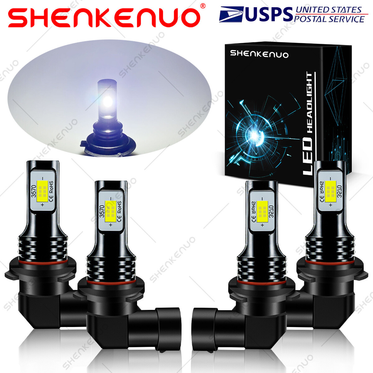 For BMW 525i 530i 535i 540i – 4X 9005+9006 LED Headlights Bulbs 6000K White HKB