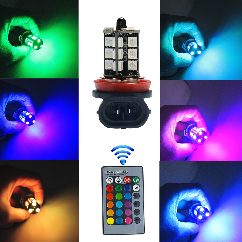 2pcs H8 H9 H11 LED Fog Light Bulbs 16 Color Changing RGB Remote High Power Lamp