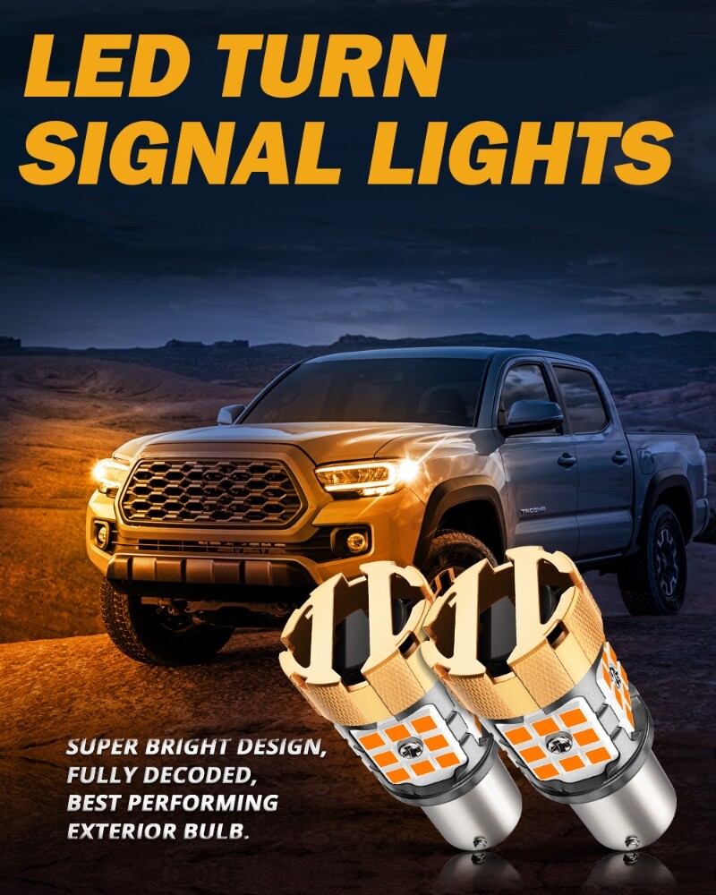 AUXBEAM 1156 LED Turn Signal Light Bulb Canbus Error Free 3000K Amber 50W 8000LM